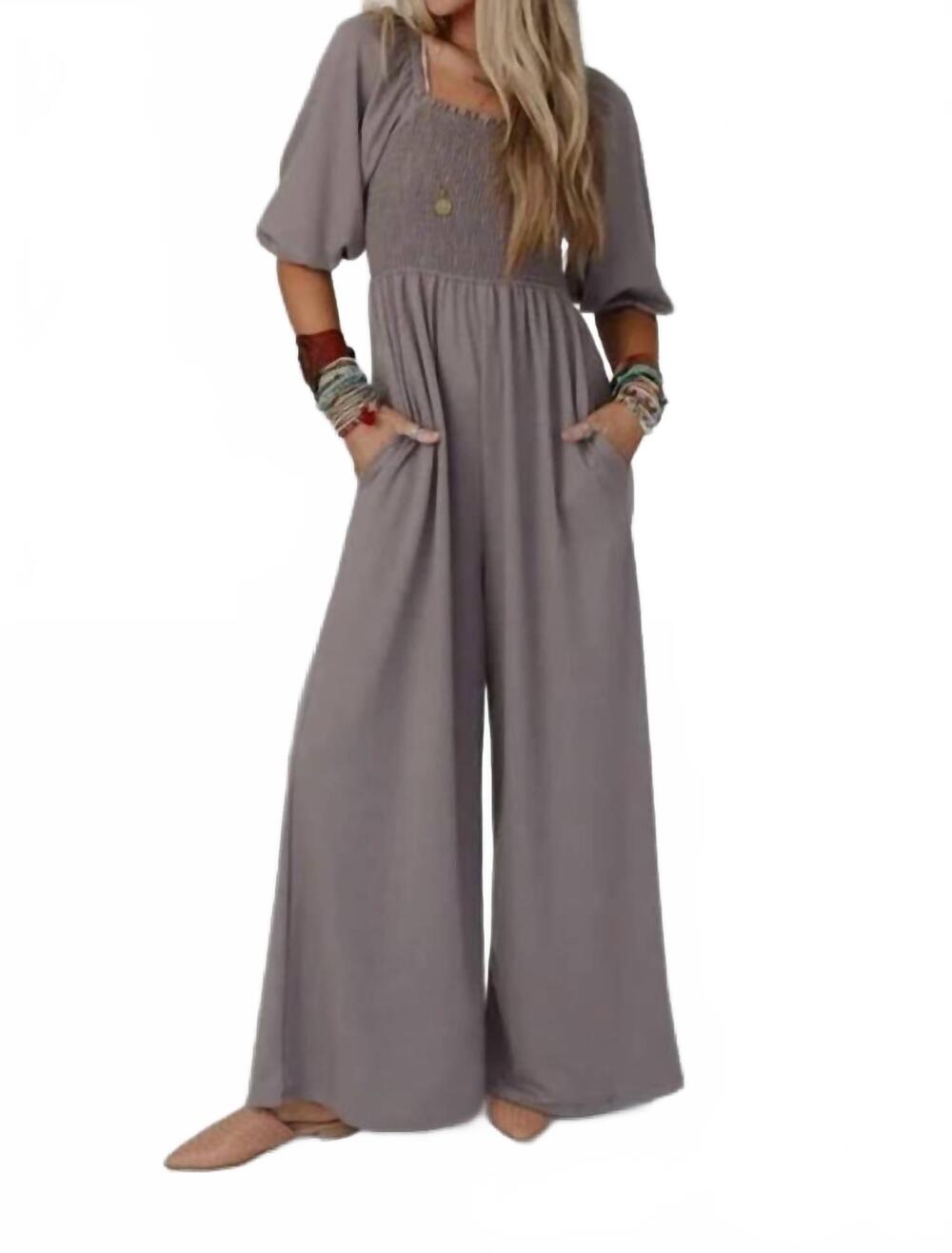 NEW THREE BIRD NEST smocked wide leg jumpsuit in coco